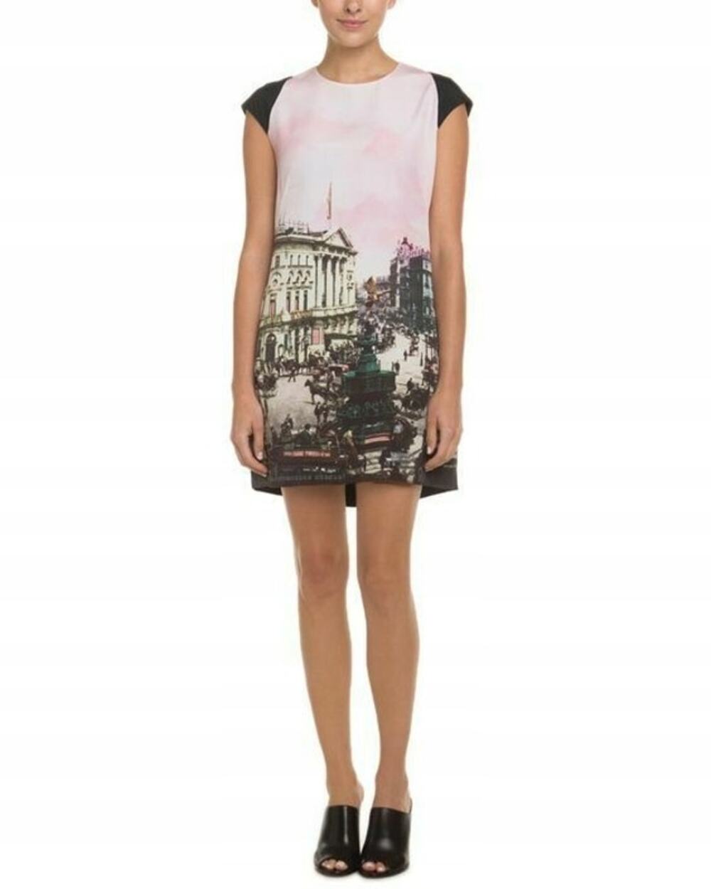 NWT Ted Baker Piccadilly Circus Print Cap Sleeve Shift Mini Dress Womens US 4
